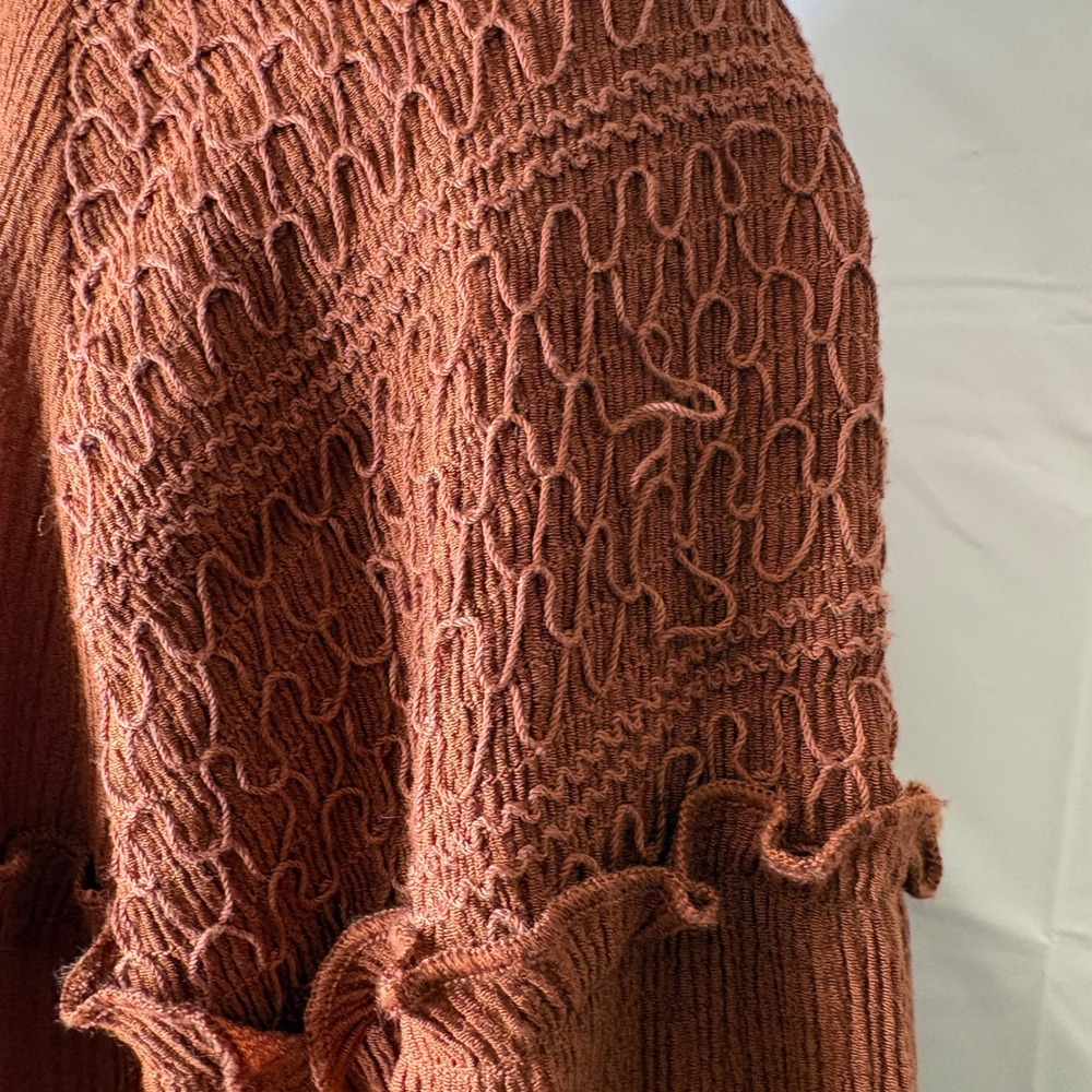 Moon River Dress Smocked Babydoll Ruffle Boho Cottagecore Rust Brown Medium - Picture 9 of 15